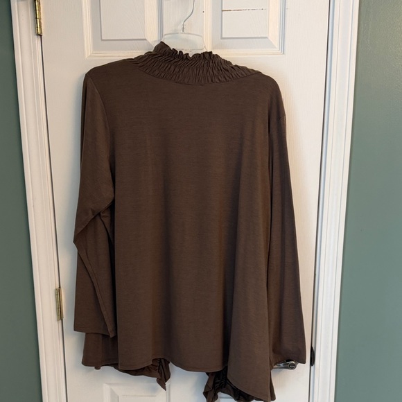Cato Chocolate Brown Ruffle-Front Open Cardigan - Picture 3 of 4